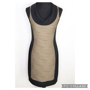 Joseph Ribkoff black tan textured knit cowl neck sheath dress size 10